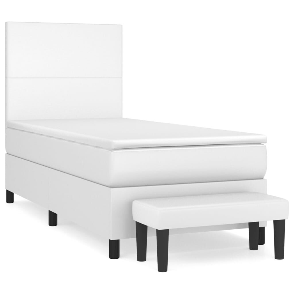 vidaXL Κρεβάτι Boxspring με Στρώμα Λευκό 100x200εκ.από Συνθετικό Δέρμα