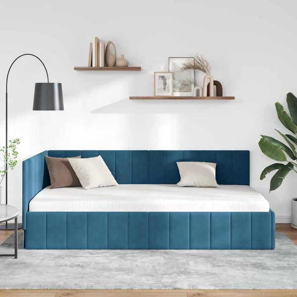 vidaXL Κρεβάτι Γωνίας με κεφαλάρι Μπλε 100 x 200 cm Βελούδο