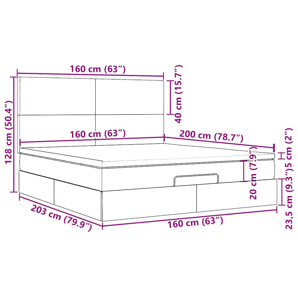 vidaXL Οθωμανικό κρεβάτι με στρώμα Μαύρο 160x200cm Ύφασμα