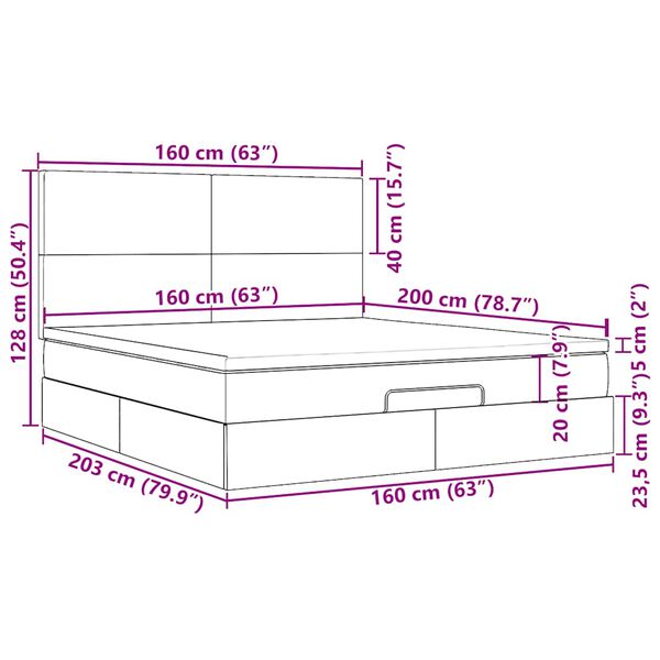 vidaXL Οθωμανικό κρεβάτι με στρώμα Μαύρο 160x200cm Ύφασμα