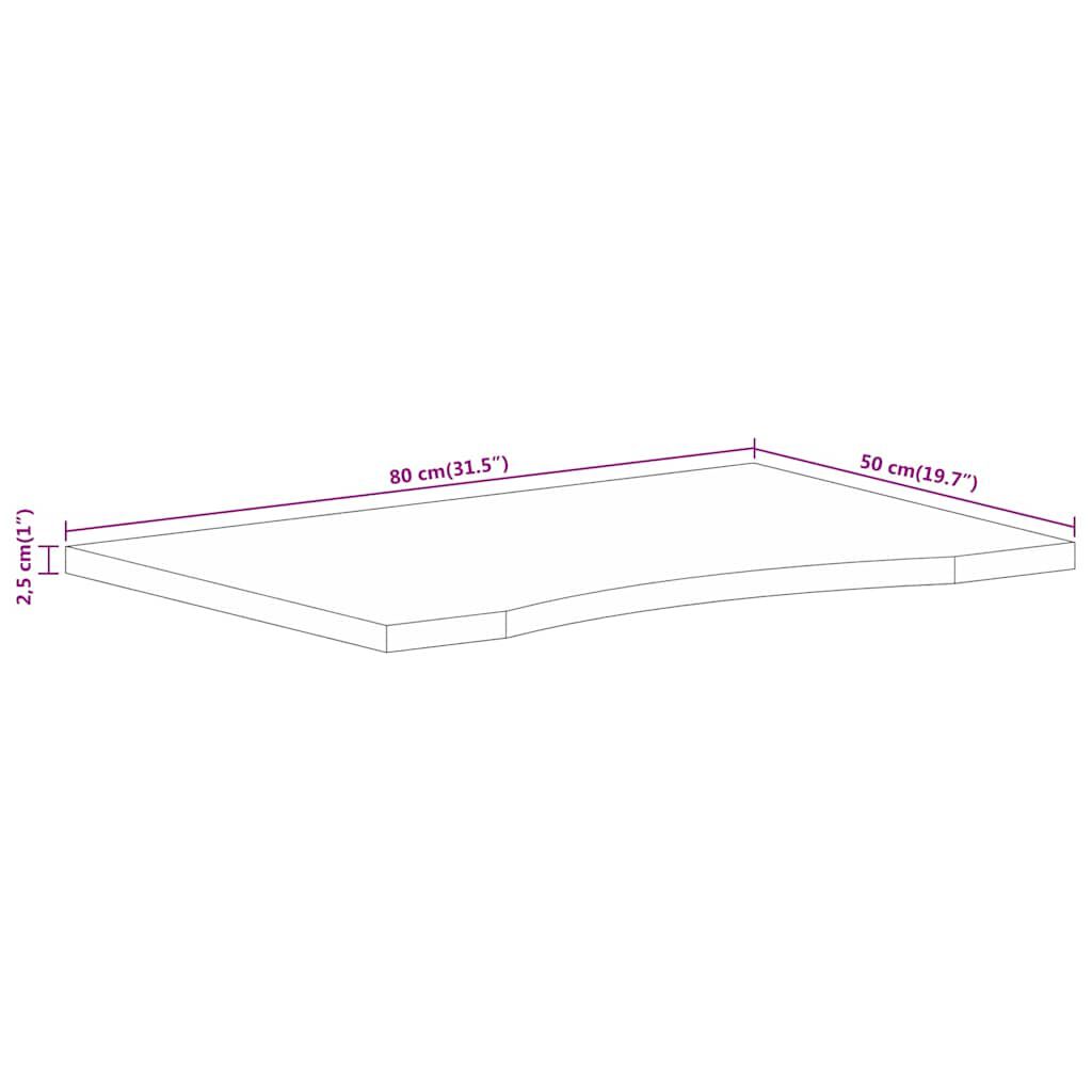 vidaXL Επιφάνεια Γραφείου Καμπύλη 80x50x2,5 εκ Μασίφ Ακατ. Μάνγκο
