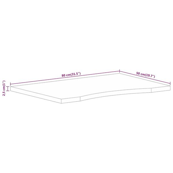 vidaXL Επιφάνεια Γραφείου Καμπύλη 80x50x2,5 εκ Μασίφ Ακατ. Μάνγκο