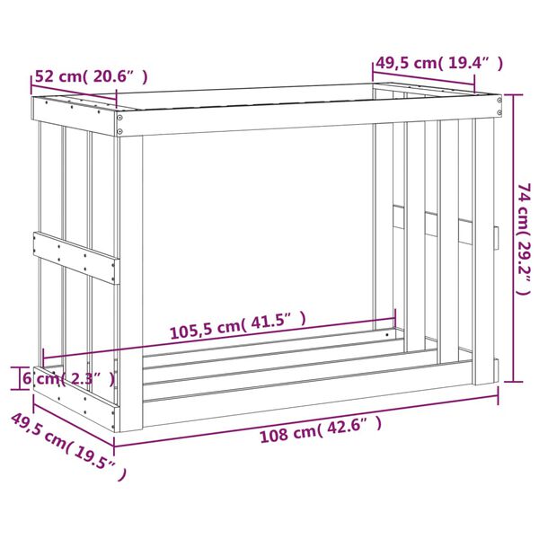 vidaXL Ξυλοθήκη Εξ. Χώρου Γκρι 108x52x74 εκ. από Μασίφ Ξύλο Πεύκου