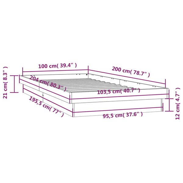 vidaXL Πλαίσιο Κρεβατιού LED Καφέ Κεριού 100x200 εκ. Μασίφ Ξύλο Πεύκου