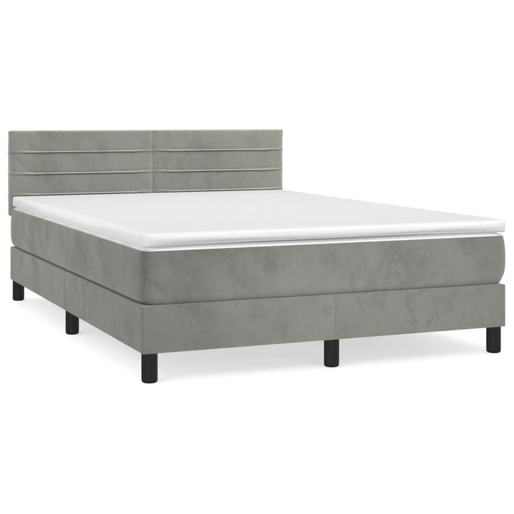 vidaXL Κρεβάτι Boxspring με Στρώμα Ανοιχτό Γκρι 140x190 εκ. Βελούδινο