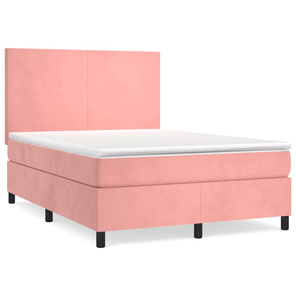 vidaXL Κρεβάτι Boxspring με Στρώμα Ροζ 140x190 εκ. Βελούδινο