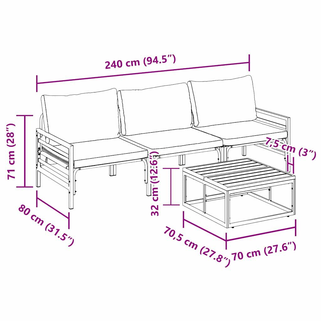vidaXL Σετ Καναπέ Κήπου 4 pcs Ανθρακί Ατσάλι