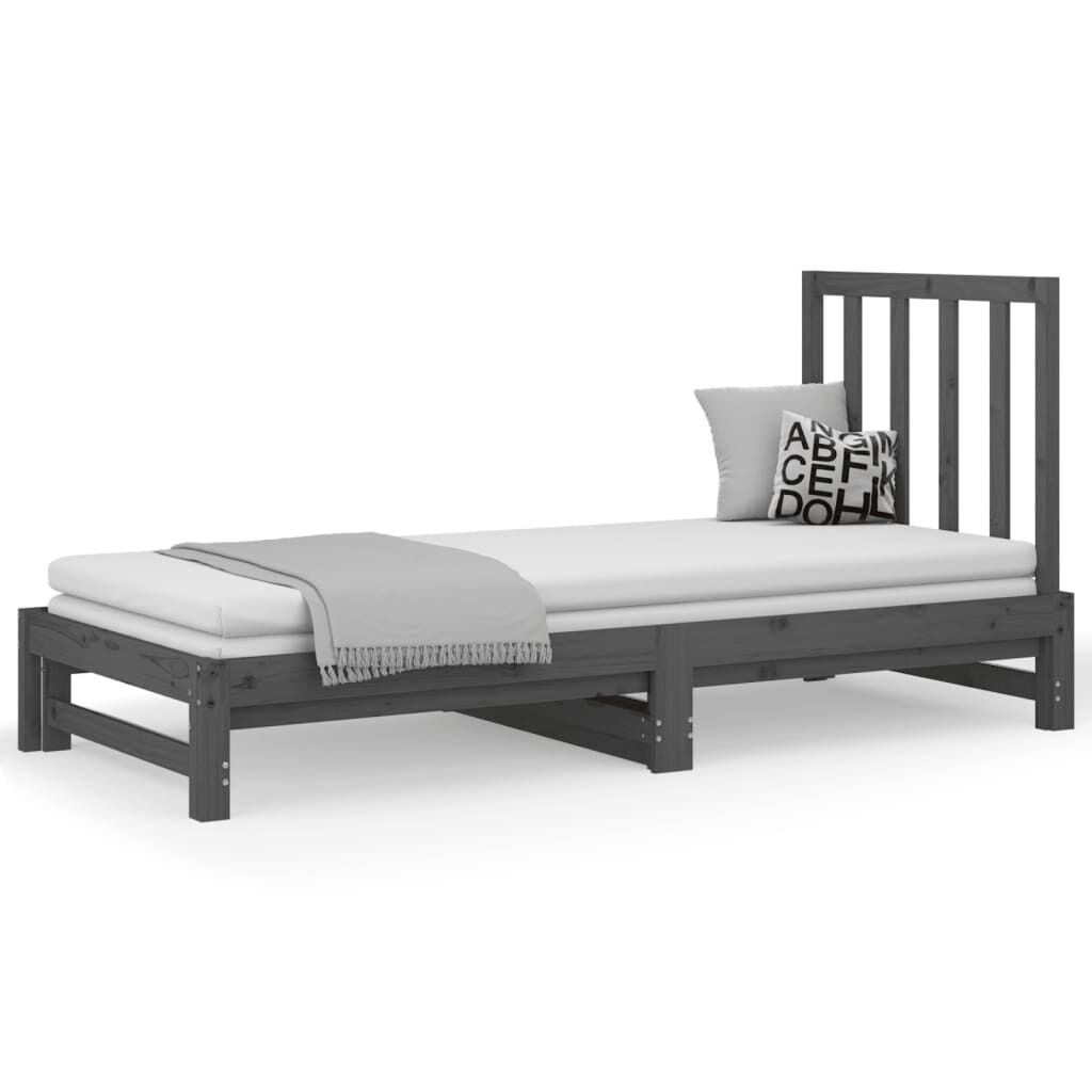 vidaXL Καναπές Κρεβάτι Συρόμενος Γκρι 2x(90x200) εκ. Μασίφ Ξύλο Πεύκου
