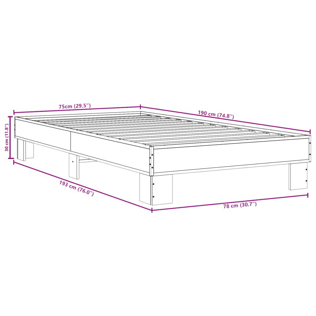 vidaXL Πλαίσιο Κρεβατιού Sonoma Δρυς 75 x 190 εκ. Επεξ. Ξύλο & Μέταλλο