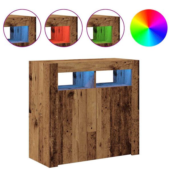 vidaXL Ντουλάπι με LED Όψη Παλαιού Ξύλου 80 x 35 x 75 εκ. Επεξ. Ξύλο