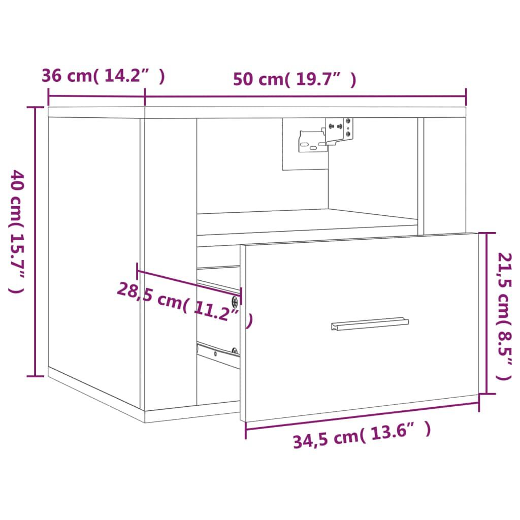 vidaXL Κομοδίνα Επιτοίχια 2 τεμ. Καπνιστή Δρυς 50x36x40 εκ.