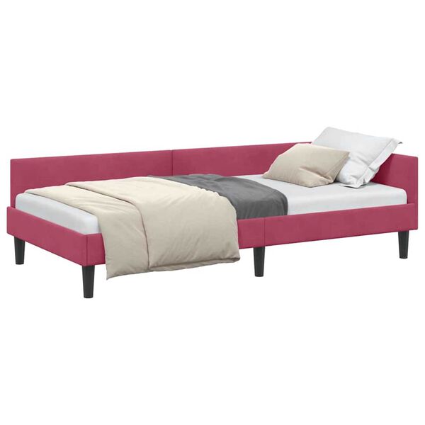 vidaXL Πλαϊνό Κρεβάτι Μπορντό 90 x 190 cm Βελούδο και Στιβαρή ξυλεία