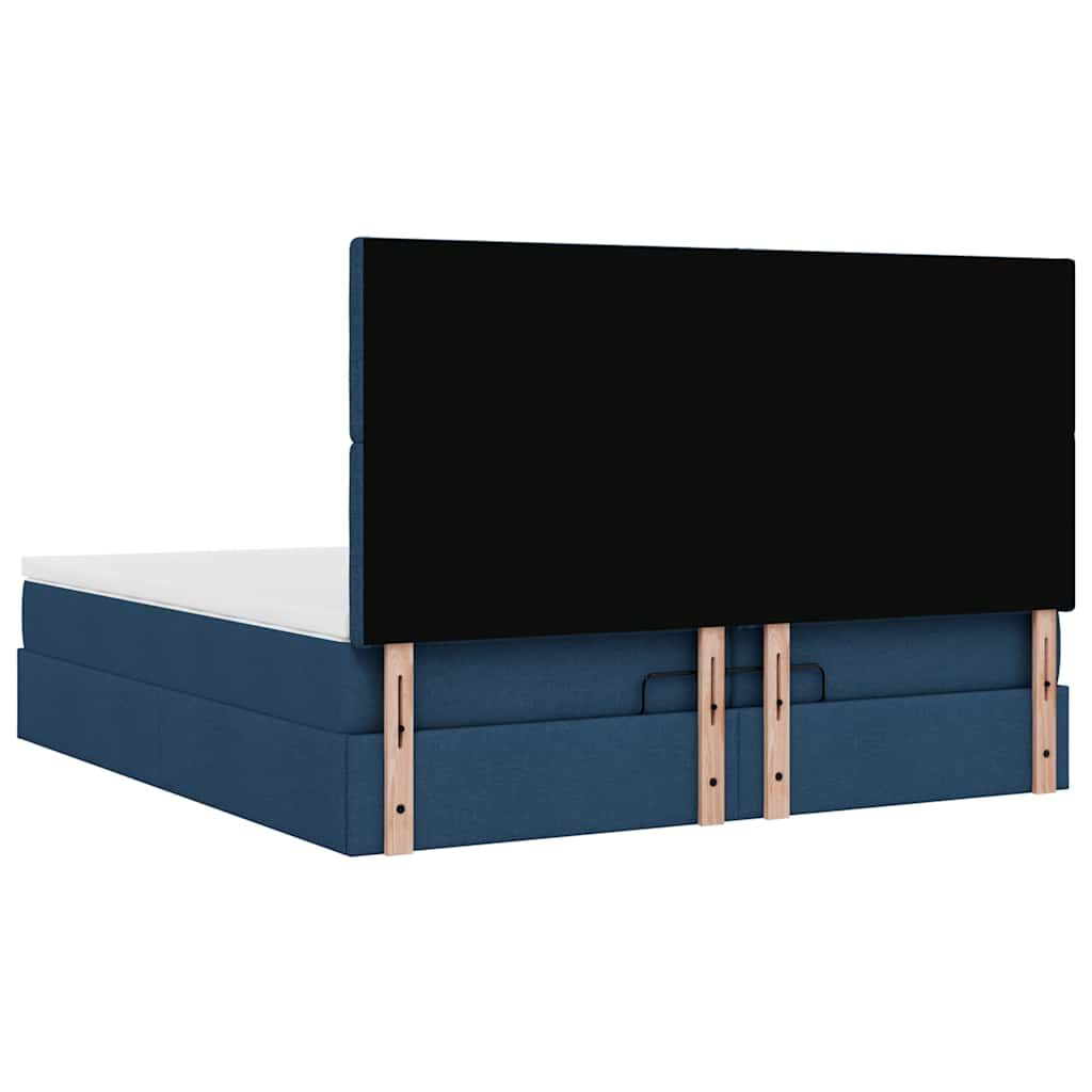 vidaXL Οθωμανικό κρεβάτι με στρώματα & LEDs Μπλε 200x200cm ύφασμα