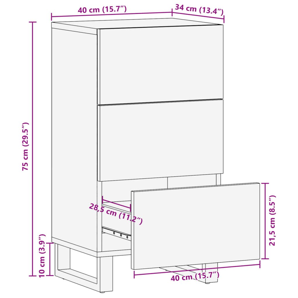 vidaXL Ντουλάπι 40 x 34 x 75 εκ. από Μασίφ Ακατέργαστο Ξύλο Μάνγκο