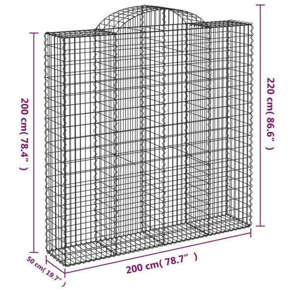 vidaXL Συρματοκιβώτια Τοξωτά 2 τεμ. 200x50x200/220 εκ. Γαλβαν. Ατσάλι