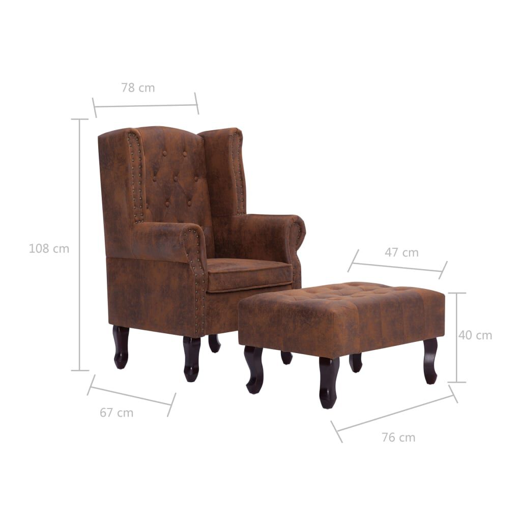 vidaXL Πολυθρόνα Chesterfield με Υποπόδιο Καφέ από Συνθετικό Καστόρι