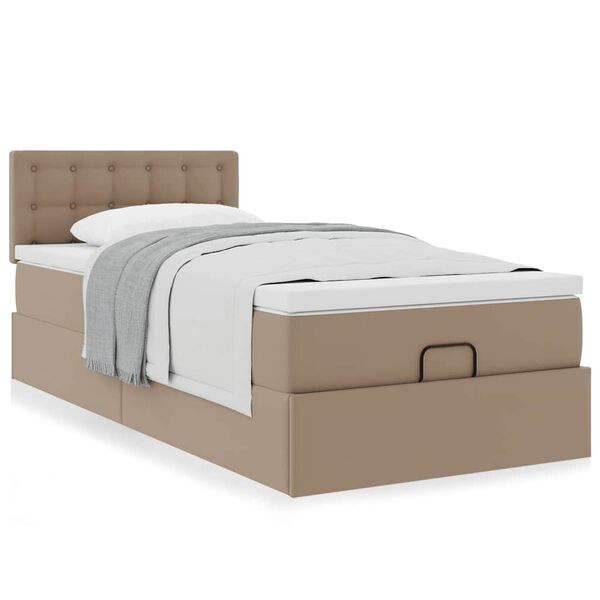 vidaXL Οθωμανικό κρεβάτι με στρώμα Cappucino 90x190cm Faux Leather