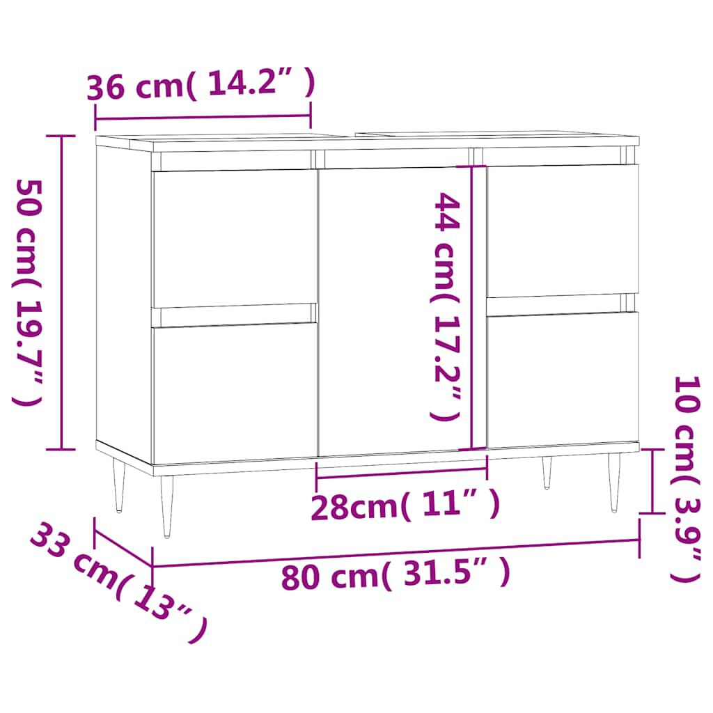 vidaXL Ντουλάπι Μπάνιου Μαύρο 80 x 33 x 60 εκ. από Επεξεργασμένο Ξύλο