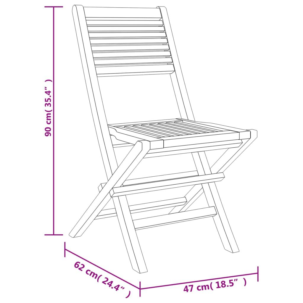vidaXL Καρέκλες Κήπου Πτυσσόμενες 4 τεμ. 47x62x90 εκ. Μασίφ Ξύλο Teak