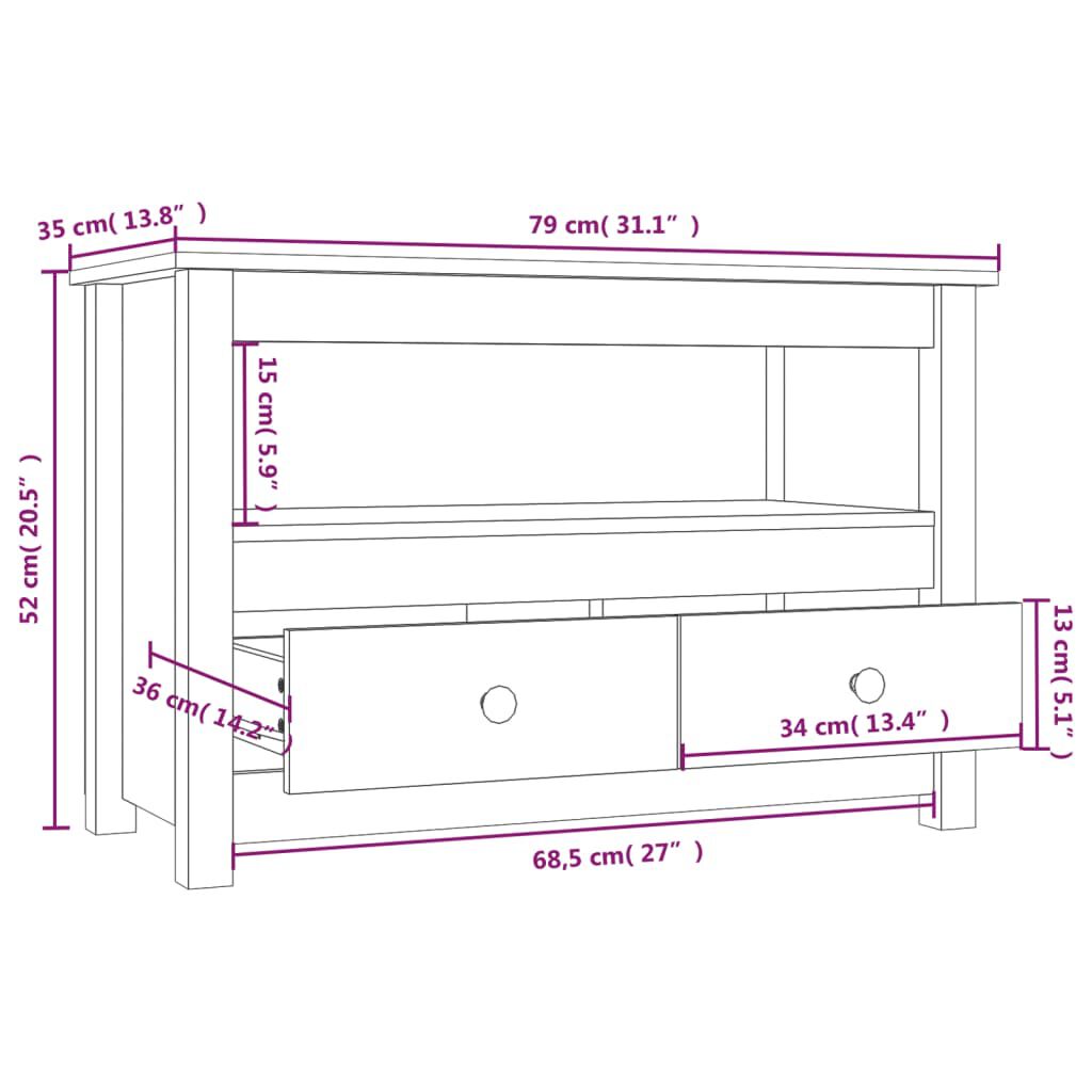 vidaXL Έπιπλο Τηλεόρασης Μαύρο 79x35x52 εκ. από Μασίφ Ξύλο Πεύκου