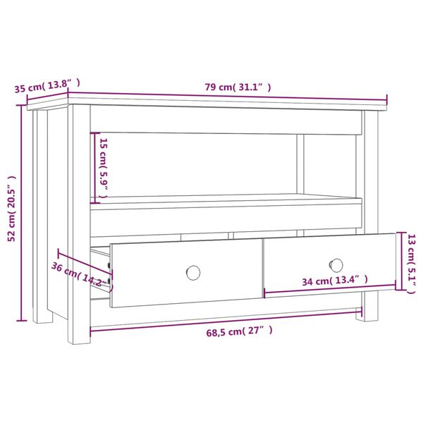 vidaXL Έπιπλο Τηλεόρασης Μαύρο 79x35x52 εκ. από Μασίφ Ξύλο Πεύκου
