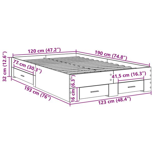 vidaXL Κρεβάτι με συρτάρια σε ανοιχτό δρυ 120x190 εκ. Επεξεργασμένο ξύλο