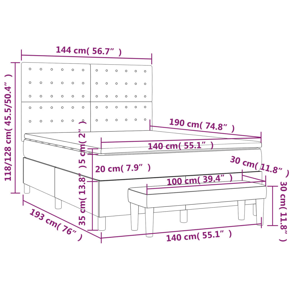 vidaXL Κρεβάτι Boxspring με Στρώμα Σκούρο Γκρι 140x190 εκ. Βελούδινο