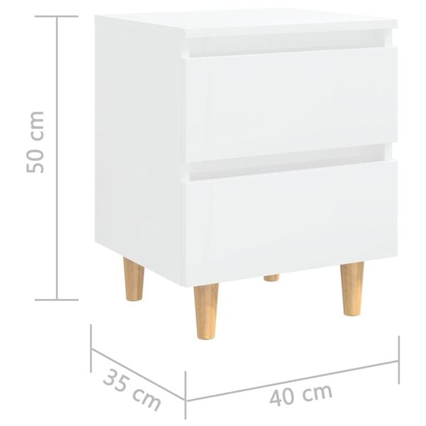 vidaXL Κομοδίνο Γυαλ. Λευκό 40 x 35 x 50 εκ. με Πόδια από Ξύλο Πεύκου