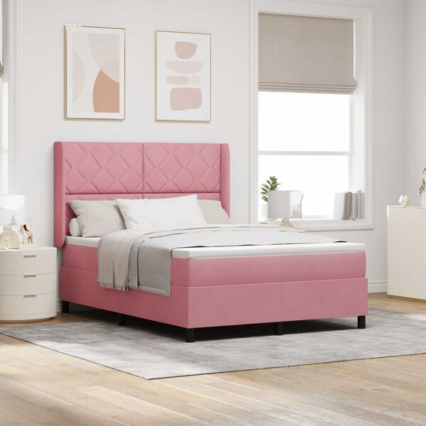 vidaXL Κρεβάτι Box Spring με Στρώμα Ροζ 140x200 εκ. Βελούδο