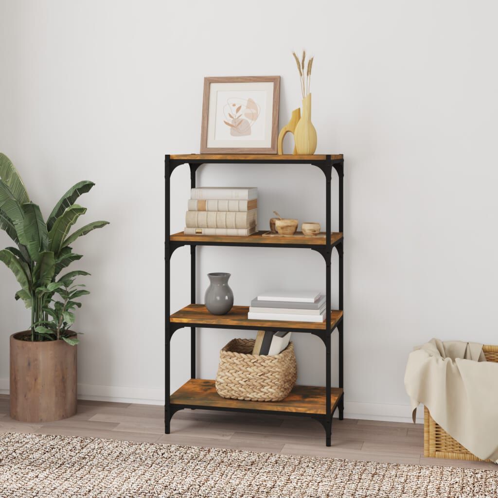 vidaXL Βιβλιοθήκη Καπνιστή Δρυς 60 x 33 x 100 εκ. Επεξ. Ξύλο & Ατσάλι