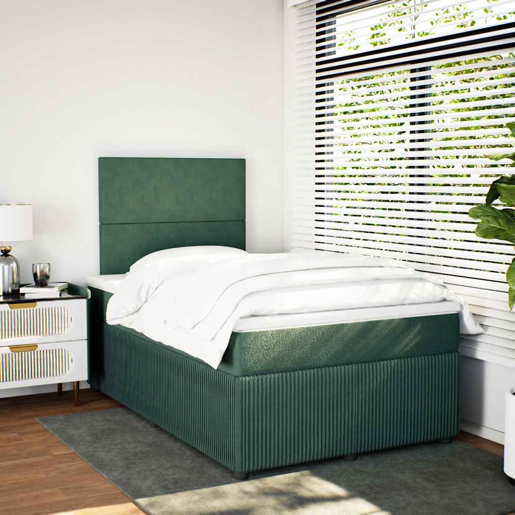 vidaXL Κρεβάτι Boxspring με Στρώμα Σκούρο Πράσινο 120x190εκ. Βελούδινο