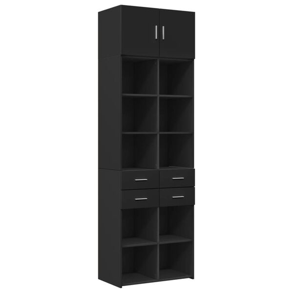 vidaXL Ραφιέρα με Ντουλάπια Μαύρο 70 x 42,5 x 225 εκ. από Επεξ. Ξύλο
