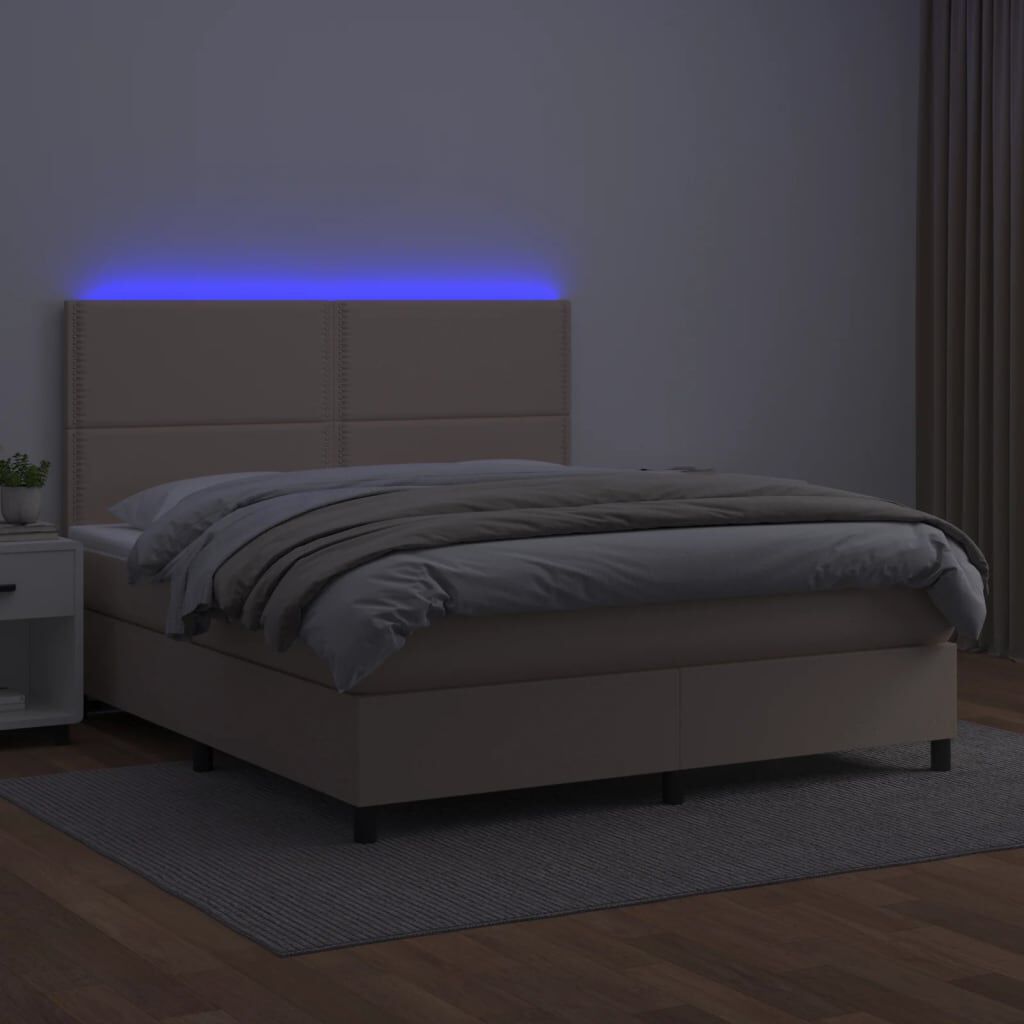 vidaXL Κρεβάτι Boxspring Στρώμα&LED Καπουτσίνο 140x190 εκ. Συνθ. Δέρμα