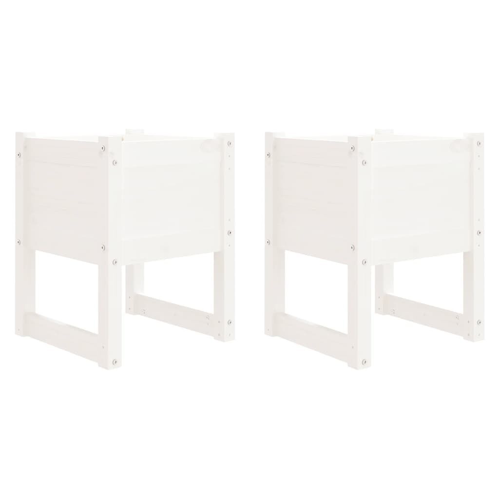 vidaXL Ζαρντινιέρες 2 τεμ. Λευκές 40x40x52,5 εκ. από Μασίφ Ξύλο Πεύκου