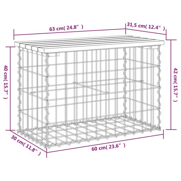 vidaXL Παγκάκι Κήπου Συρματοκιβώτιο 63x31,5x42 εκ. Εμποτ. Ξύλο Πεύκου