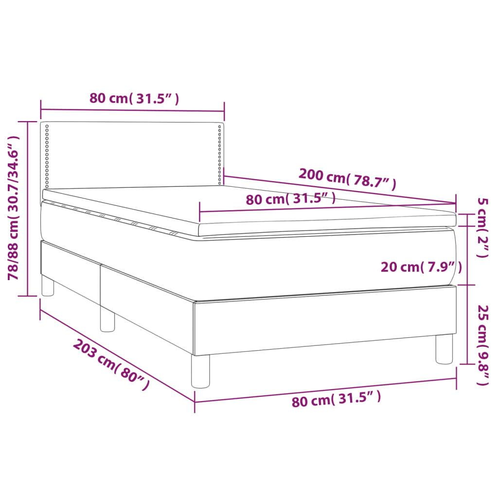 vidaXL Κρεβάτι Boxspring με Στρώμα & LED Σκ. Πράσινο 80x200 εκ Βελούδο