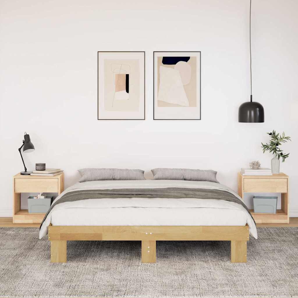 vidaXL Πλαίσιο κρεβατιού χωρίς στρώμα 135x190 cm μασίφ ξύλο δρυς