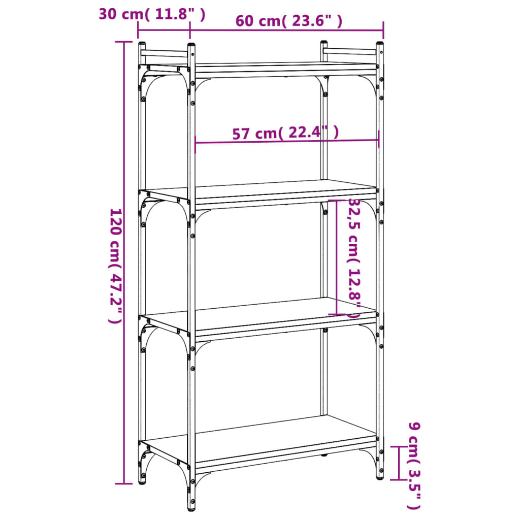 vidaXL Βιβλιοθήκη 4 Επιπέδων Καπνιστή Δρυς 60x30x120 εκ. Επεξεργ. Ξύλο