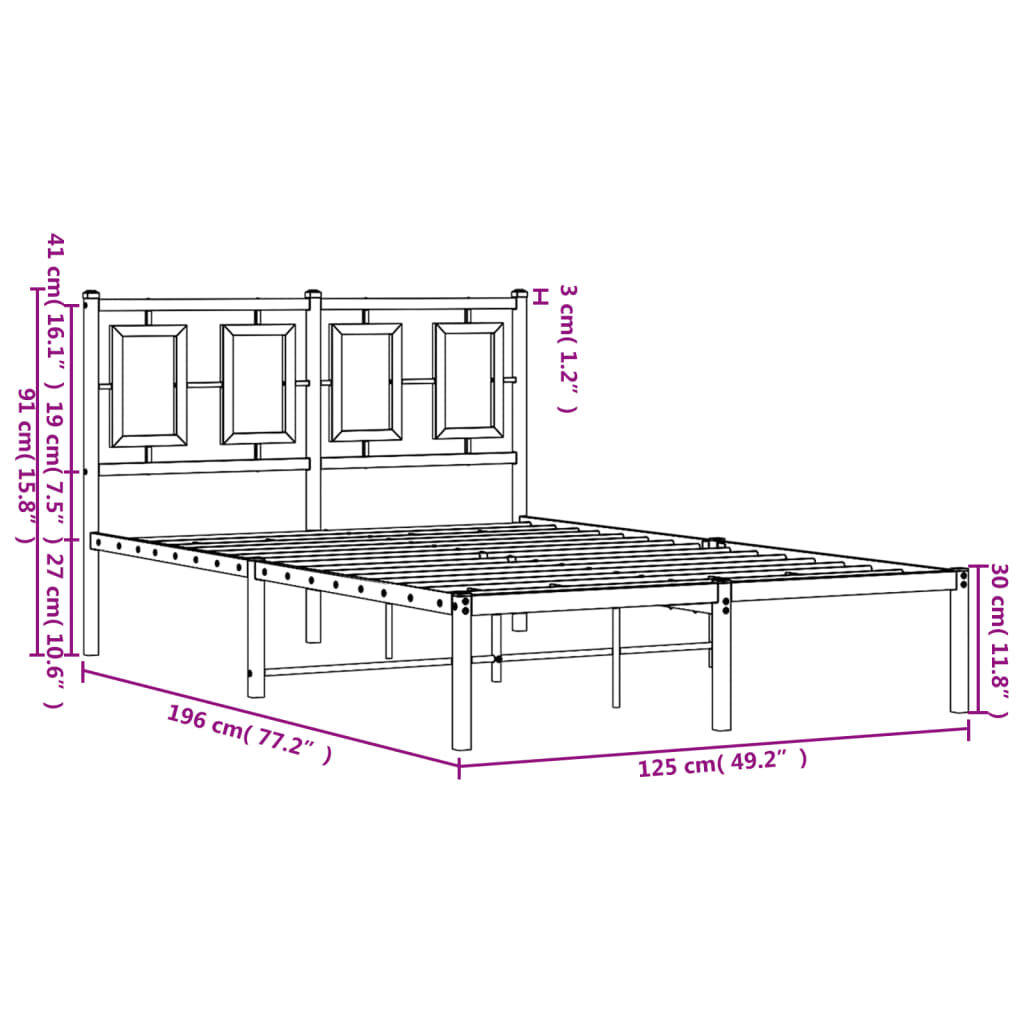 vidaXL Πλαίσιο Κρεβατιού με Κεφαλάρι Μαύρο 120 x 190 εκ. Μεταλλικό