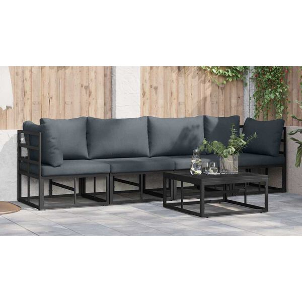 vidaXL Σετ Καναπέ Κήπου με μαξιλάρι 5 pcs Μαύρο Αλουμίνιο