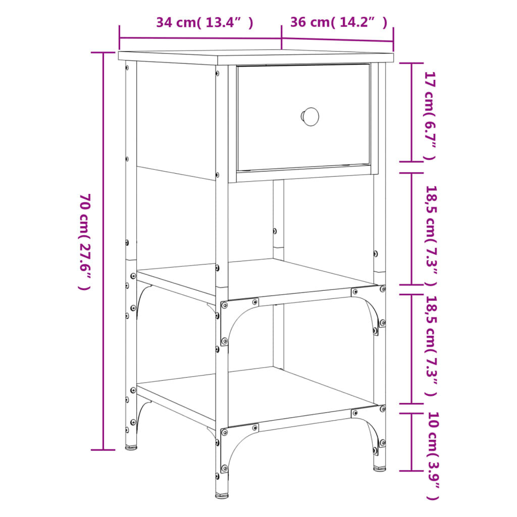 vidaXL Κομοδίνο Μαύρο 34 x 36 x 70 εκ. από Επεξεργασμένο Ξύλο
