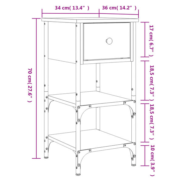 vidaXL Κομοδίνο Μαύρο 34 x 36 x 70 εκ. από Επεξεργασμένο Ξύλο