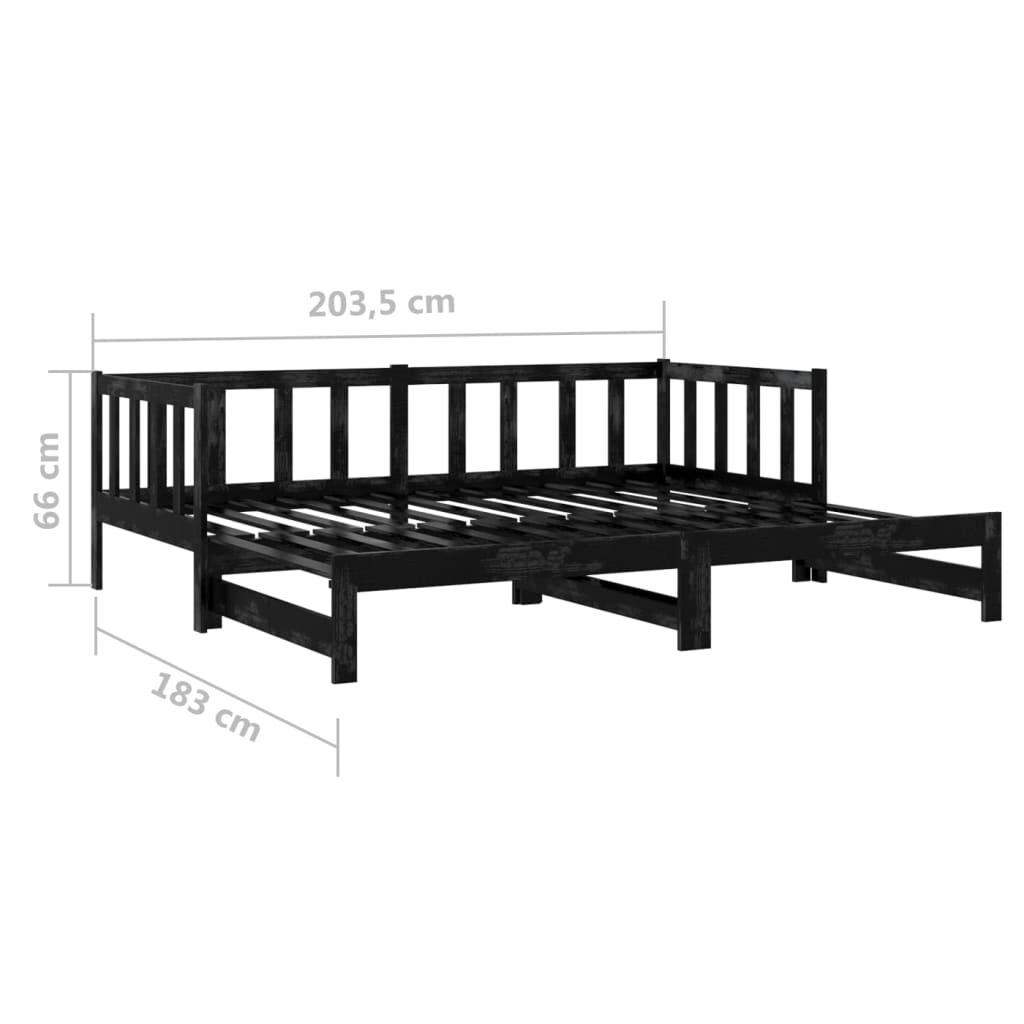 vidaXL Καναπές Κρεβάτι Συρόμενος Μαύρος 2x(90x200) εκ. Ξύλο Πεύκου