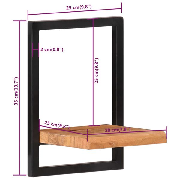 vidaXL Ράφια Τοίχου 2 Τεμ. 25x25x35 εκ. Μασίφ Ξύλο Ακακίας & Ατσάλι