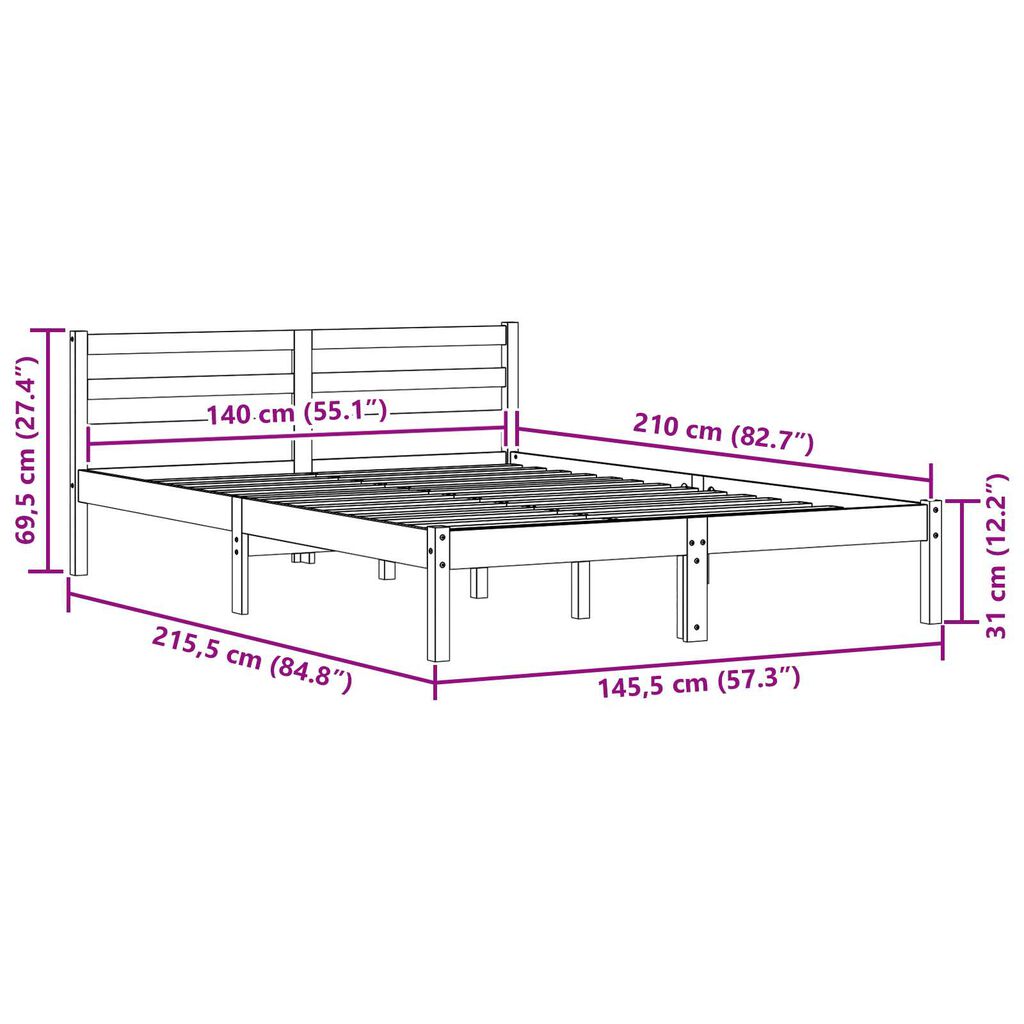vidaXL Κρεβάτι με κεφαλάρι Καφέ 210 x 140 εκ Μασίφ ξύλο πεύκου