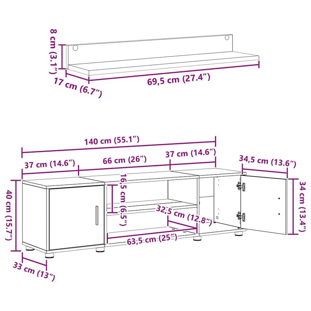 vidaXL Σετ 4 τεμαχίων για ντουλάπα τηλεόρασης 4 pcs Γκρι σκυροδέματος