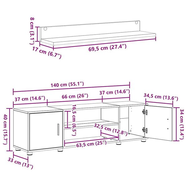 vidaXL Σετ 4 τεμαχίων για ντουλάπα τηλεόρασης 4 pcs Γκρι σκυροδέματος