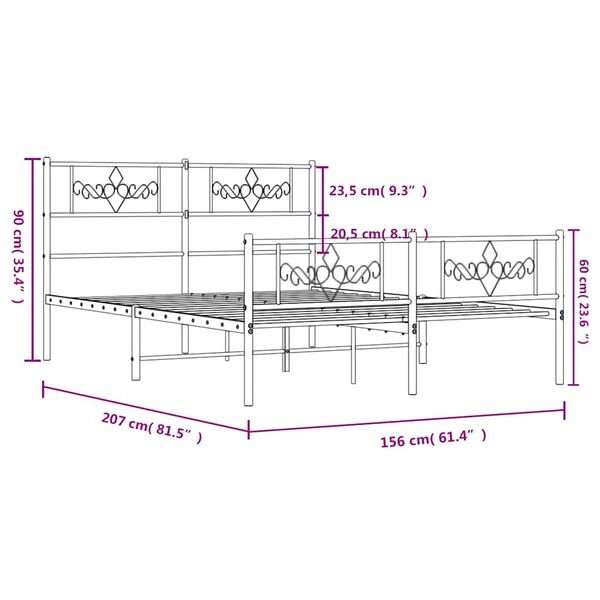 vidaXL Πλαίσιο Κρεβατιού με Κεφαλάρι&Ποδαρικό Μαύρο 150x200εκ. Μέταλλο