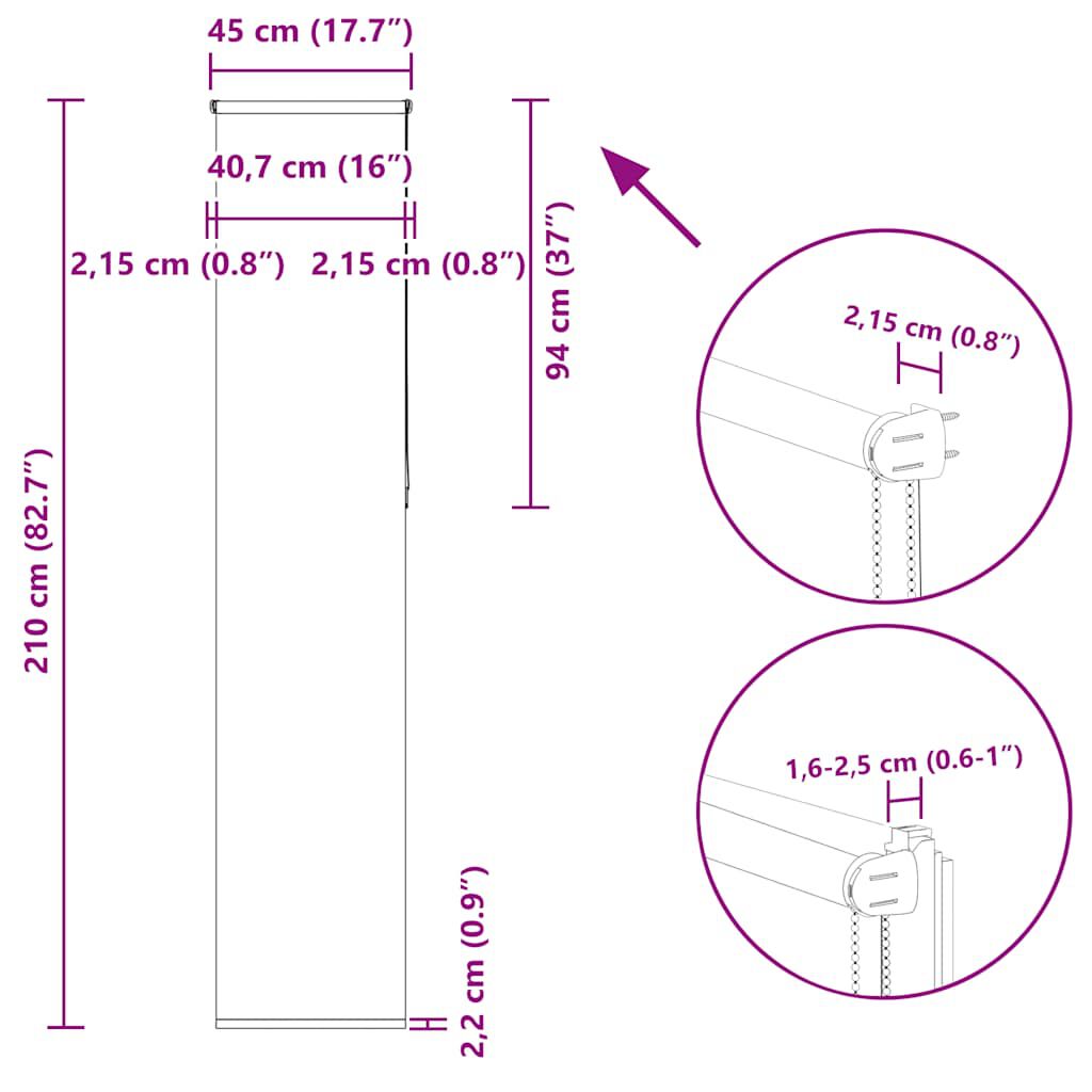 vidaXL Roller Blind Blackout γκρί 45x210 cm Πλάτος υφάσματος 40,7 cm