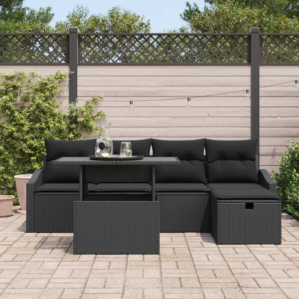 vidaXL Σετ Καναπέ Κήπου με μαξιλάρι 6 pcs Μαύρο Πολυ ράταν